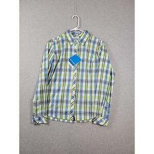 NWT Columbia Blue Green Plaid LS Button Up Shirt Women's Large Water Resistant